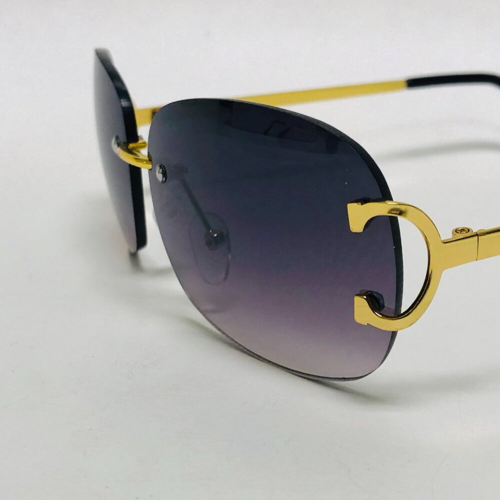 Men Sunglasses Hip Hop Shades Metal Gold Rimless Black Lens Outdoor Street Wear‎
